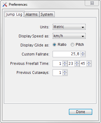 Preferences Dialog - Jump Log